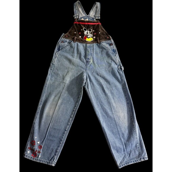Vintage 90s Disney Mickey Mouse Girls Denim Overalls Size 12 Jumpsuit - Picture 10 of 13